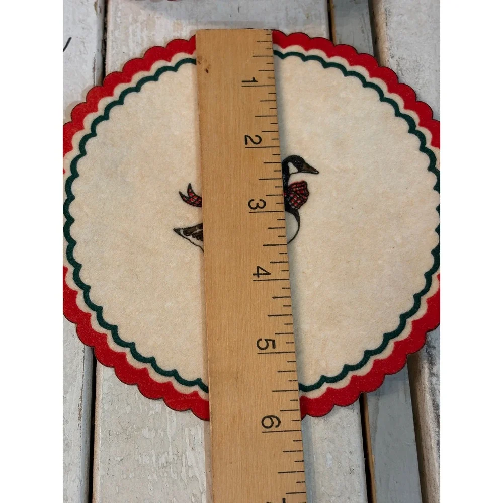 Vintage Canada Goose Felt Coasters Set of 6 Red Green Scalloped Edge 6 Inch